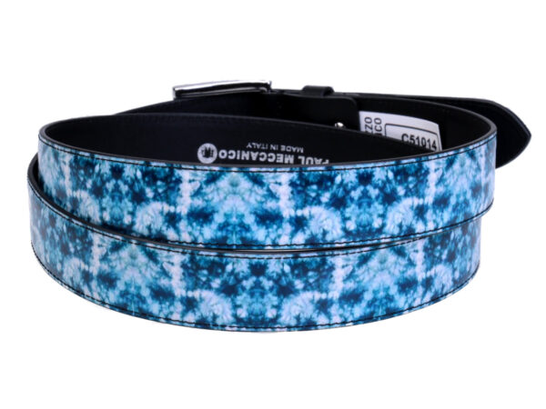 LIGHT BLUE WOMEN'S BELT WITH TIE DYE FANTASY MADE OF LORRY TARPAULIN. - Unique Pieces Paul Meccanico