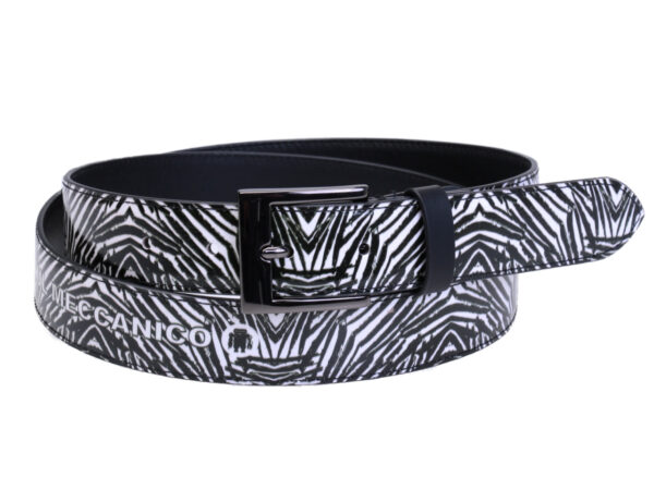 BLACK AND WHITE WOMEN'S BELT WITH ANIMALIER FANTASY MADE OF LORRY TARPAULIN. - Unique Pieces Paul Meccanico