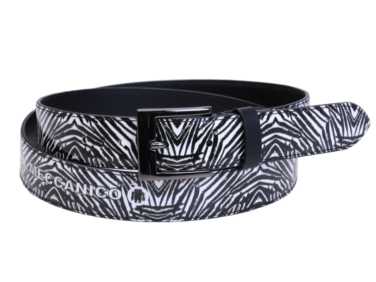BLACK AND WHITE WOMEN'S BELT WITH ANIMALIER FANTASY MADE OF LORRY TARPAULIN. - Unique Pieces Paul Meccanico