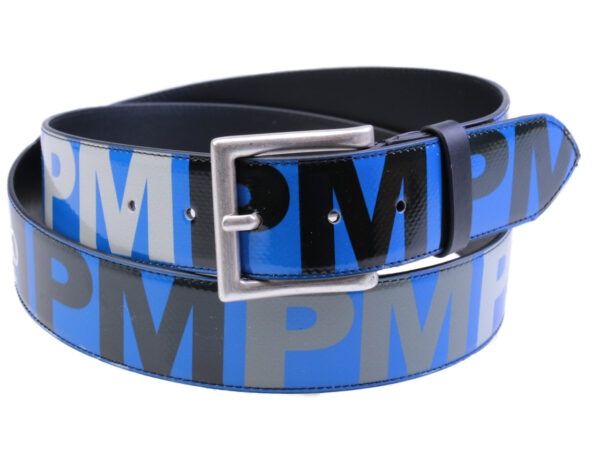 BLUE MEN'S BELT WITH LETTERS MADE OF LORRY TARPAULIN. - Unique Pieces Paul Meccanico