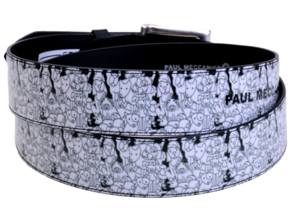 BLACK AND WHITE MEN'S BELT "DOGS" MADE OF LORRY TARPAULIN. - Unique Pieces Paul Meccanico
