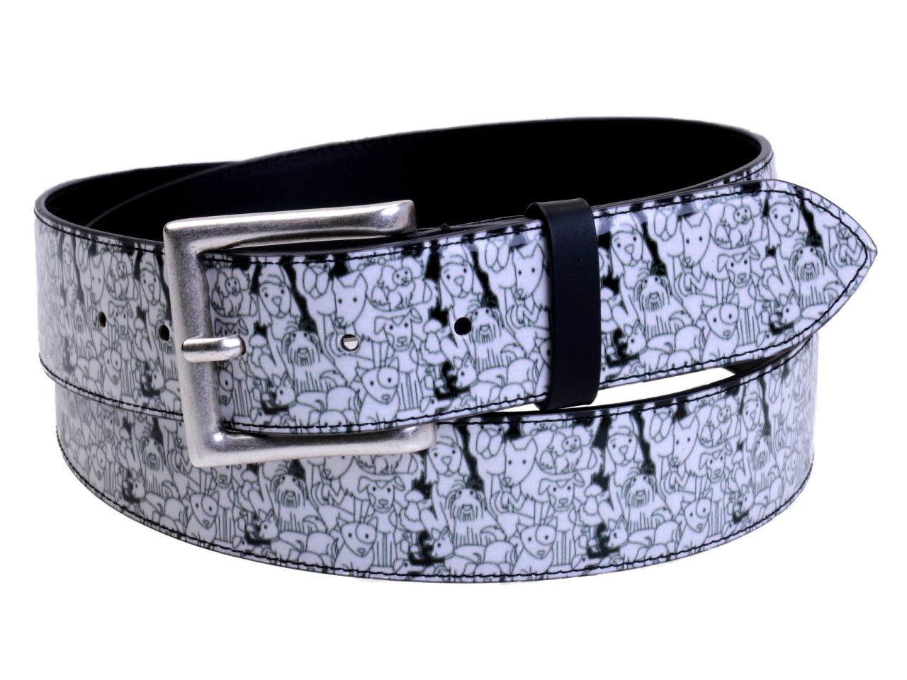 BLACK AND WHITE MEN'S BELT "DOGS" MADE OF LORRY TARPAULIN. - Unique Pieces Paul Meccanico