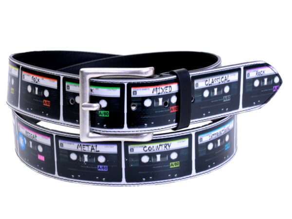 MEN'S BELT "PRERECORDED CASSETTE" MADE OF LORRY TARPAULIN. - Unique Pieces Paul Meccanico