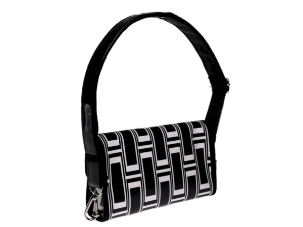 CLUTCH BAG BLACK AND WHITE GEOMETRIC FANTASY. MODEL CANDY MADE OF LORRY TARPAULIN. - Limited Edition Paul Meccanico