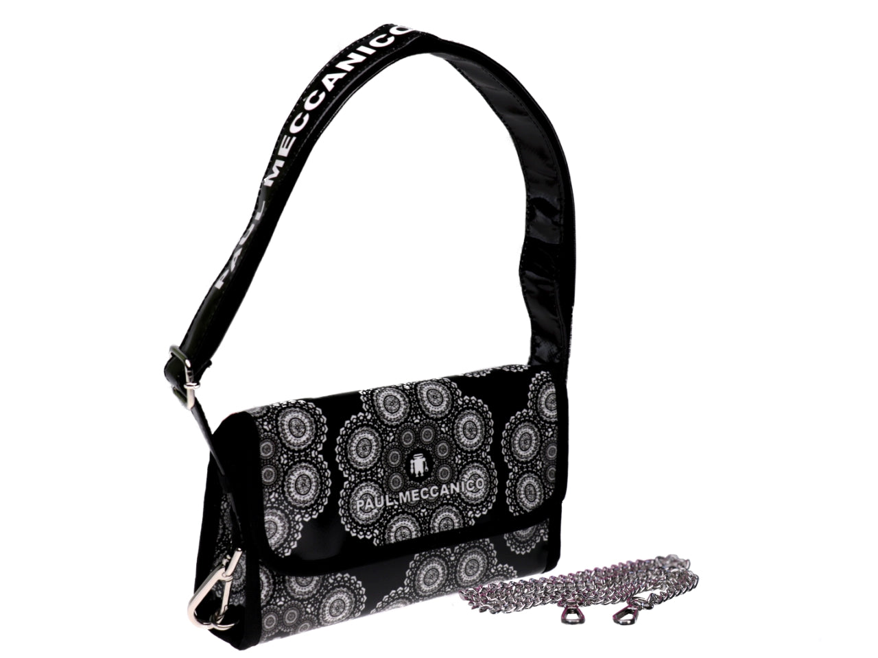 CLUTCH BAG BLACK "MACRAME" FANTASY. MODEL CANDY MADE OF LORRY TARPAULIN. - Limited Edition Paul Meccanico