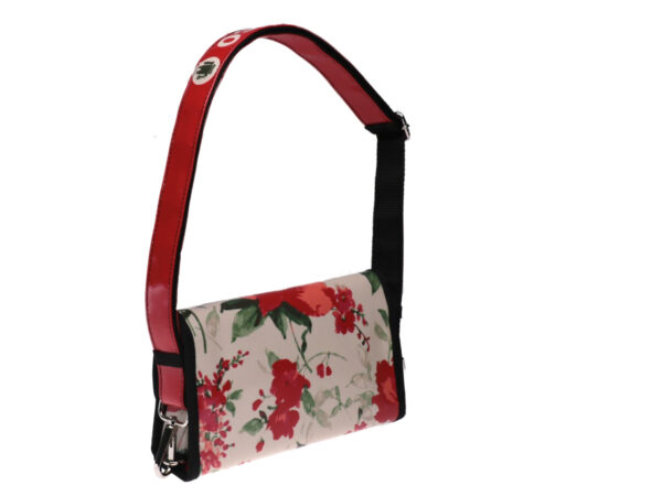 CLUTCH BAG BEIGE AND RED FLORAL FANTASY. MODEL CANDY MADE OF LORRY TARPAULIN. - Limited Edition Paul Meccanico