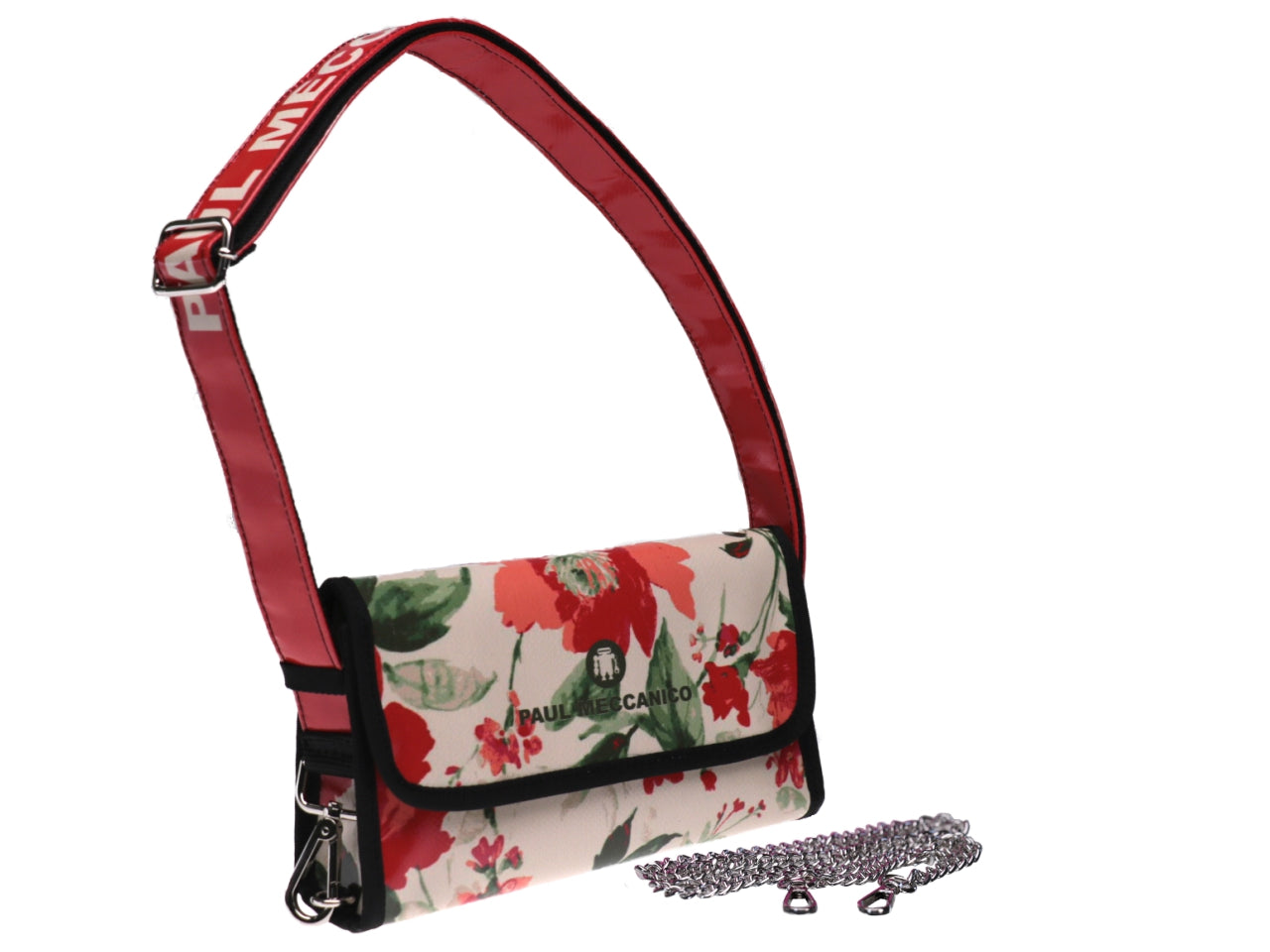 CLUTCH BAG BEIGE AND RED FLORAL FANTASY. MODEL CANDY MADE OF LORRY TARPAULIN. - Limited Edition Paul Meccanico