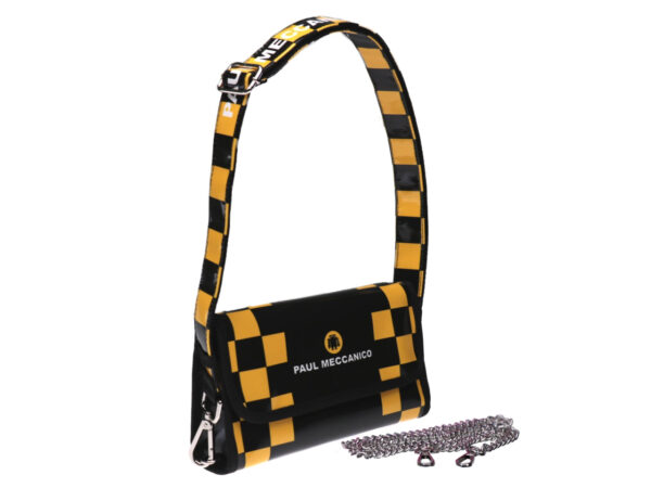 CLUTCH BAG BLACK AND YELLOW CHESS FANTASY. MODEL CANDY MADE OF LORRY TARPAULIN. - Limited Edition Paul Meccanico