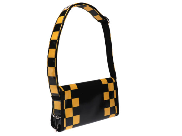 CLUTCH BAG BLACK AND YELLOW CHESS FANTASY. MODEL CANDY MADE OF LORRY TARPAULIN. - Limited Edition Paul Meccanico