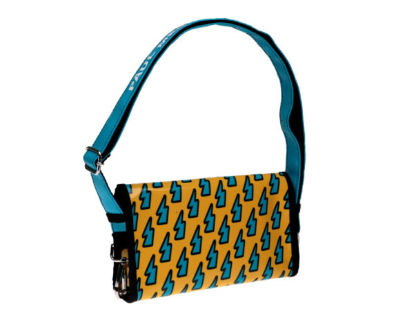 CLUTCH BAG YELLOW AND TURQUOISE "LIGHTNING". MODEL CANDY MADE OF LORRY TARPAULIN. - Limited Edition Paul Meccanico