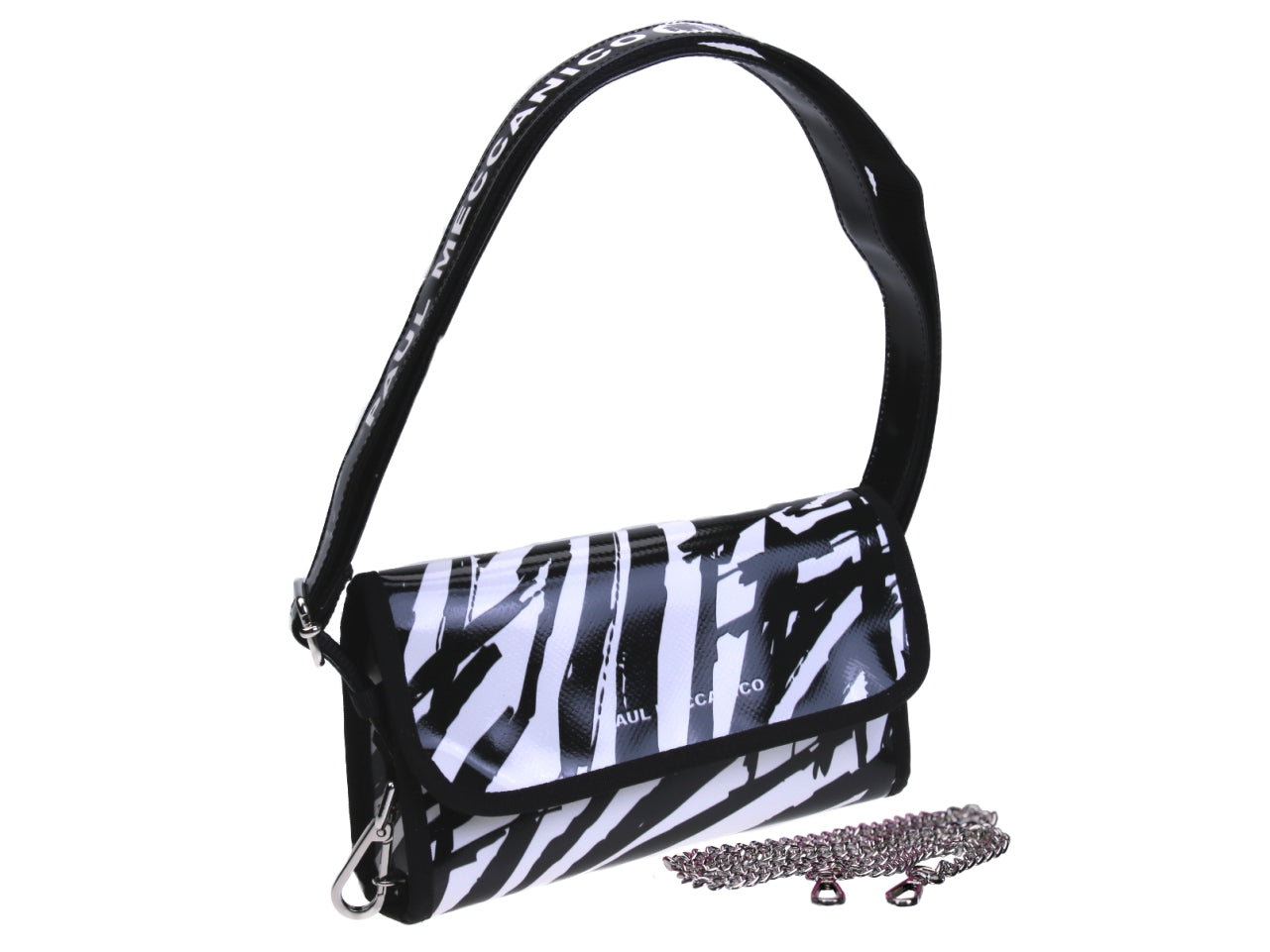 CLUTCH BAG BLACK AND WHITE. MODEL CANDY MADE OF LORRY TARPAULIN. - Limited Edition Paul Meccanico