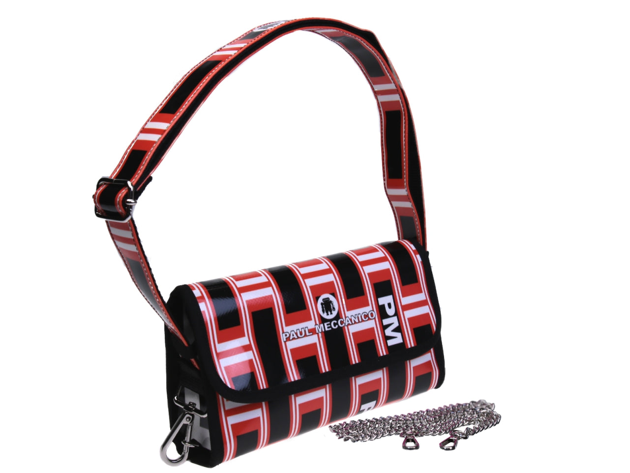 CLUTCH BAG ORANGE, BLACK AND WHITE. MODEL CANDY MADE OF LORRY TARPAULIN. - Limited Edition Paul Meccanico