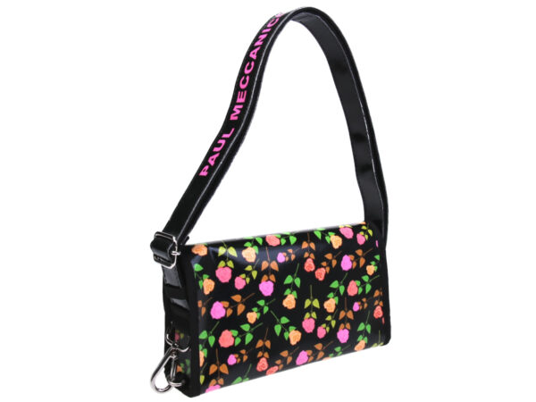 BLACK CLUTCH BAG FLORAL FANTASY. MODEL CANDY MADE OF LORRY TARPAULIN. - Limited Edition Paul Meccanico