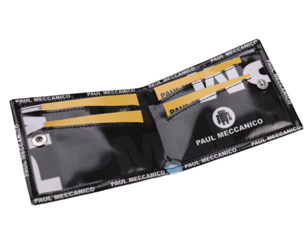 MEN'S WALLET BLACK AND WHITE GEOMETRIC FANTASY. MODEL CRIK MADE OF LORRY TARPAULIN. - Limited Edition Paul Meccanico