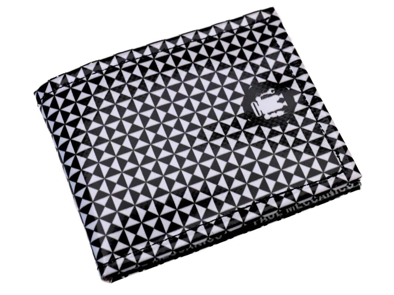 MEN'S WALLET BLACK AND WHITE GEOMETRIC FANTASY. MODEL CRIK MADE OF LORRY TARPAULIN. - Limited Edition Paul Meccanico