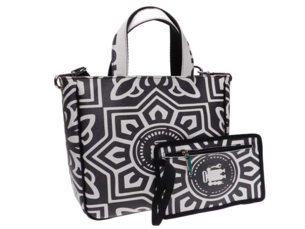 ETHNIC-CHIC BLACK AND WHITE TOTE BAG. GLAM MODEL MADE OF HAMMERED FAUX LEATHER. - Unique Pieces Paul Meccanico