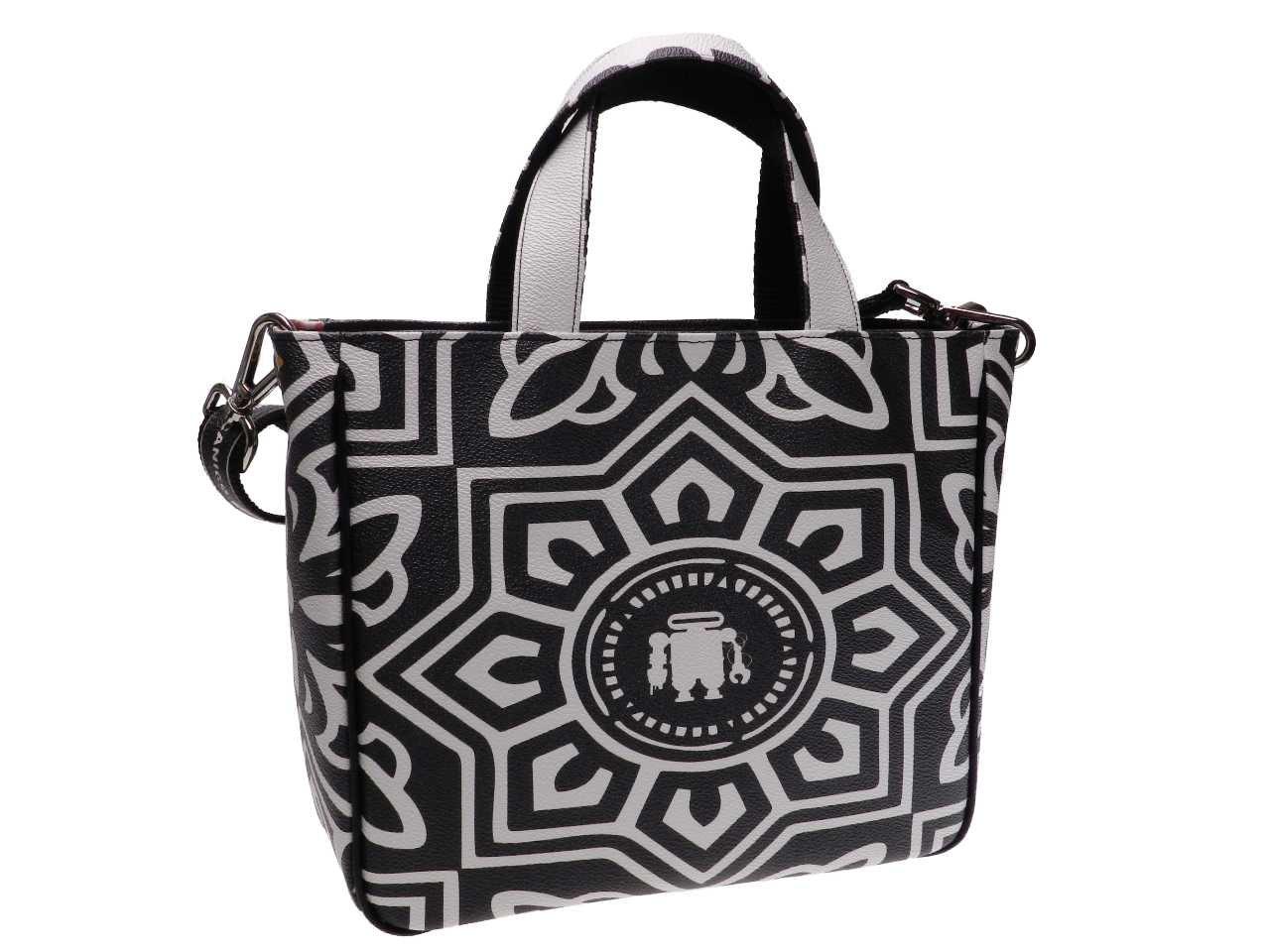 ETHNIC-CHIC BLACK AND WHITE TOTE BAG. GLAM MODEL MADE OF HAMMERED FAUX LEATHER. - Unique Pieces Paul Meccanico