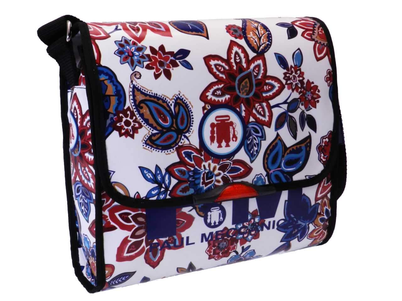 FLORAL SHOULDER BAG MADE OF LORRY TARPAULIN. BREAK MODEL WHITE COLOR. - Unique Pieces Paul Meccanico