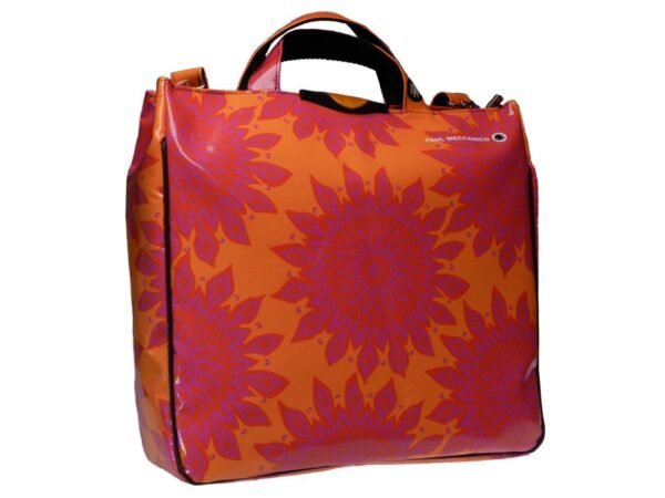 FUXIA AND ORANGE TOTE BAG WITH ETHNIC FANTASY. AIRSTONE MODEL MADE OF LORRY TARPAULIN. - Unique Pieces Paul Meccanico