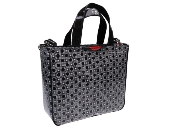 TOTE BAG BLACK AND WHITE WITH GEOMETRIC PRINT. MODEL GLAM MADE OF LORRY TARPAULIN. - Unique Pieces Paul Meccanico