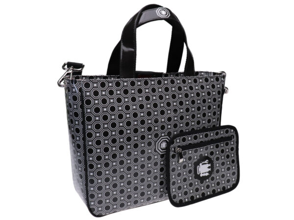 TOTE BAG BLACK AND WHITE WITH GEOMETRIC PRINT. MODEL GLAM MADE OF LORRY TARPAULIN. - Unique Pieces Paul Meccanico