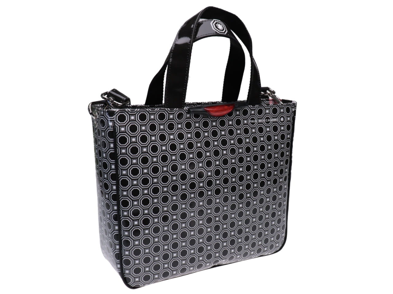 TOTE BAG BLACK AND WHITE WITH GEOMETRIC PRINT. MODEL GLAM MADE OF LORRY TARPAULIN. - Unique Pieces Paul Meccanico