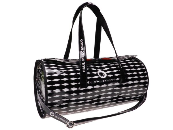 GYM BAG BLACK AND WHITE COLOURS. ROLLING MODEL MADE OF LORRY TARPAULIN. - Unique Pieces Paul Meccanico