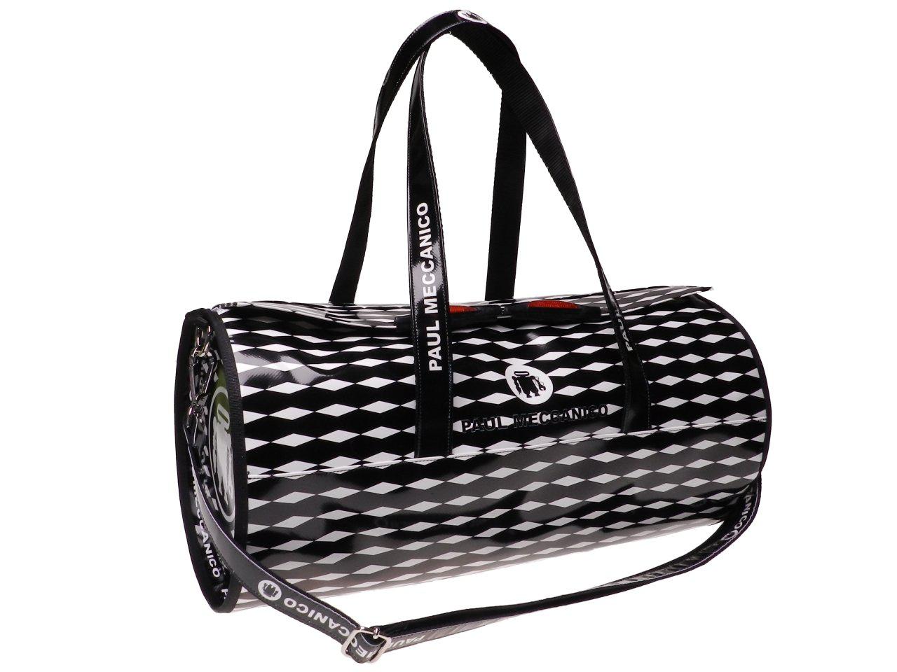 GYM BAG BLACK AND WHITE COLOURS. ROLLING MODEL MADE OF LORRY TARPAULIN. - Unique Pieces Paul Meccanico