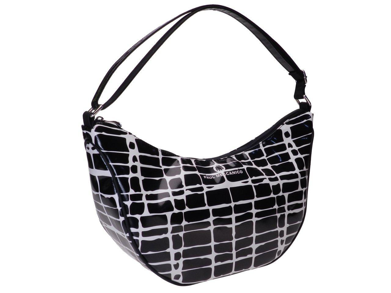 HALF-MOON BAG BLACK AND WHITE FANTASY. SPLIT MODEL MADE OF LORRY TARPAULIN. - Limited Edition Paul Meccanico