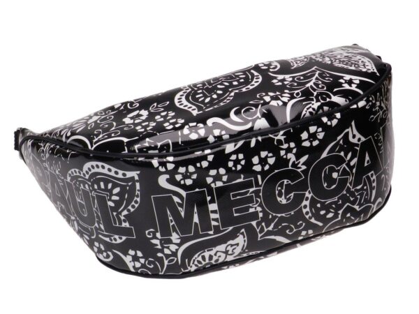HALF-MOON BAG BLACK AND WHITE FLORAL FANTASY. SPLIT MODEL MADE OF LORRY TARPAULIN. - Limited Edition Paul Meccanico
