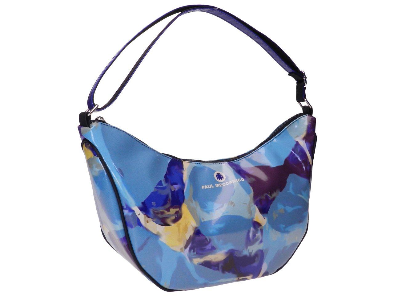 CRESCENT BAG BLUE WITH TIE DYE FANTASY. MODEL SPLIT MADE OF LORRY TARPAULIN. - Limited Edition Paul Meccanico