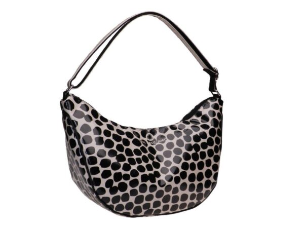 HALF-MOON BAG OFF WHITE AND BLACK COLOURS COLOURS ANIMALIER FANTASY. SPLIT MODEL MADE OF LORRY TARPAULIN. - Limited Edition Paul Meccanico