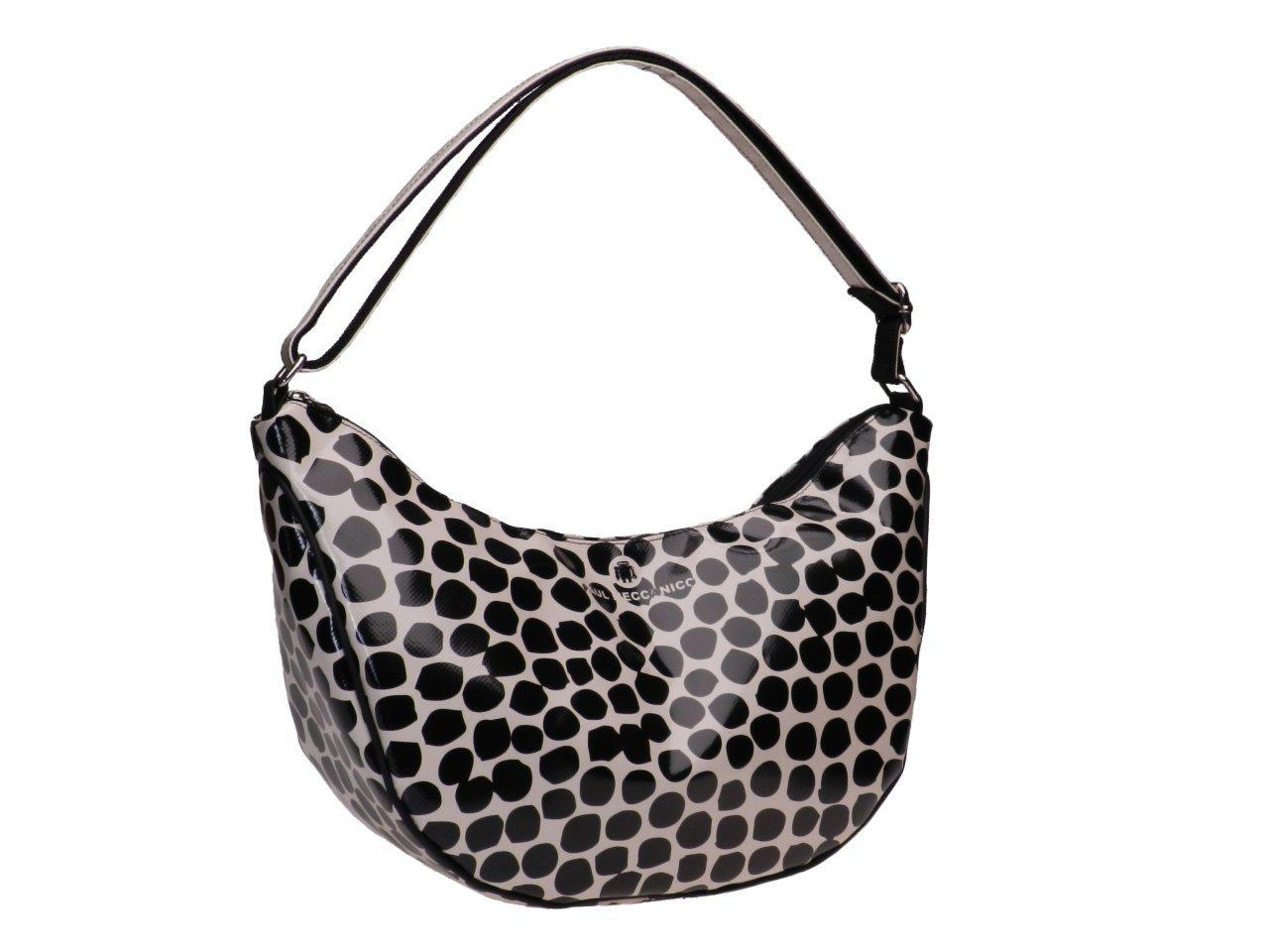 HALF-MOON BAG OFF WHITE AND BLACK COLOURS COLOURS ANIMALIER FANTASY. SPLIT MODEL MADE OF LORRY TARPAULIN. - Limited Edition Paul Meccanico