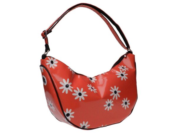 CRESCENT BAG ORANGE WITH FLORAL FANTASY. MODEL SPLIT MADE OF LORRY TARPAULIN. - Limited Edition Paul Meccanico