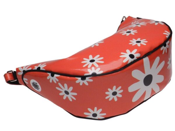 CRESCENT BAG ORANGE WITH FLORAL FANTASY. MODEL SPLIT MADE OF LORRY TARPAULIN. - Limited Edition Paul Meccanico