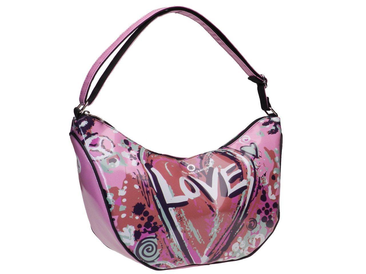 HALF-MOON BAG PINK COLOUR "LOVE". SPLIT MODEL MADE OF LORRY TARPAULIN. - Limited Edition Paul Meccanico