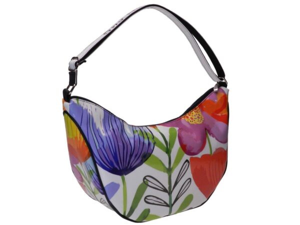 HALF-MOON BAG WHITE COLOUR FLORAL FANTASY. SPLIT MODEL MADE OF LORRY TARPAULIN. - Limited Edition Paul Meccanico