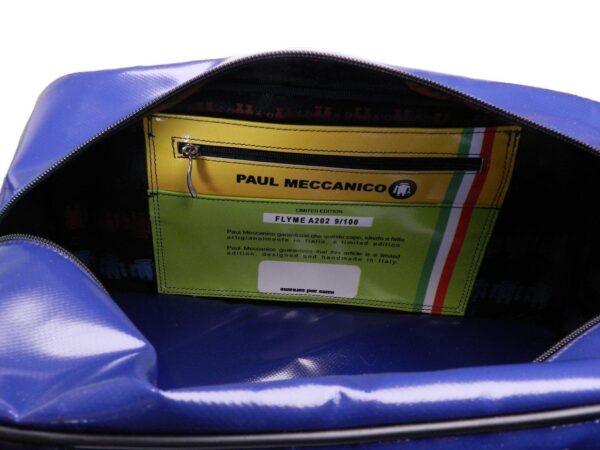 BLUE HAND LUGGAGE BAG 40 X 20 X 25 CM. MODEL FLY-ME MADE OF LORRY TARPAULIN. - Limited Edition Paul Meccanico
