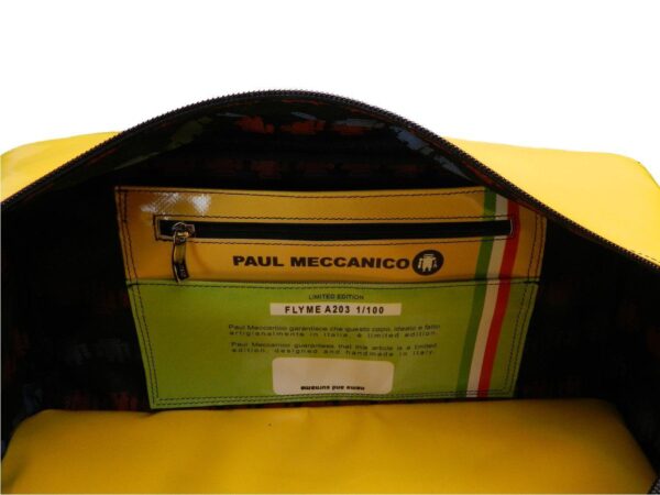 YELLOW HAND LUGGAGE BAG 40 X 20 X 25 CM. MODEL FLY-ME MADE OF LORRY TARPAULIN. - Paul Meccanico
