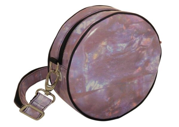 HANDLE OR SHOULDER CLUTCH BAG PINK WITH NACRE FANTASY. GIRO' MODEL MADE OF LORRY TARPAULIN. - Paul Meccanico