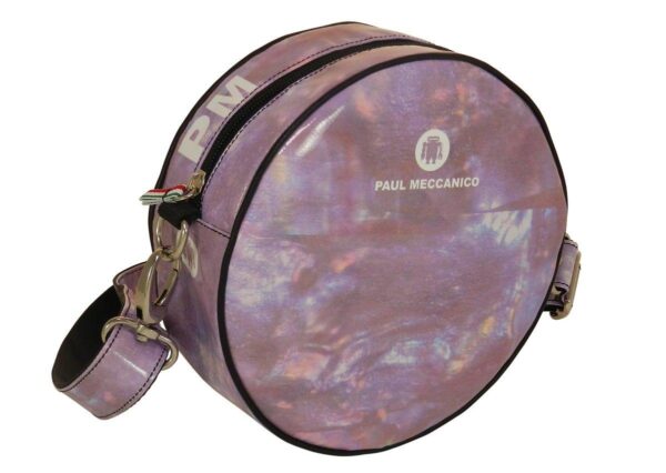 HANDLE OR SHOULDER CLUTCH BAG PINK WITH NACRE FANTASY. GIRO' MODEL MADE OF LORRY TARPAULIN. - Paul Meccanico