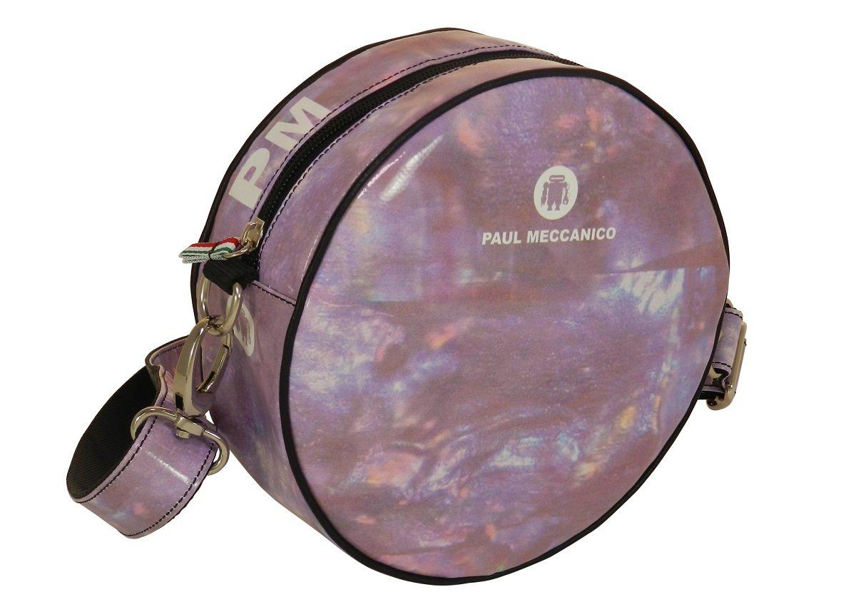 HANDLE OR SHOULDER CLUTCH BAG PINK WITH NACRE FANTASY. GIRO' MODEL MADE OF LORRY TARPAULIN. - Paul Meccanico