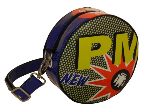HANDLE OR SHOULDER CLUTCH BAG POP ART STYLE. GIRO' MODEL MADE OF LORRY TARPAULIN. - Paul Meccanico