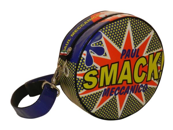 HANDLE OR SHOULDER CLUTCH BAG POP ART STYLE. GIRO' MODEL MADE OF LORRY TARPAULIN. - Paul Meccanico