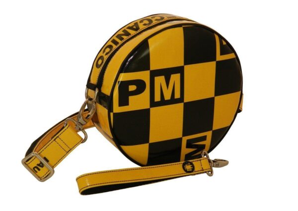 HANDLE OR SHOULDER CLUTCH BAG YELLOW AND BLACK COLOURS GRAND PRIX STYLE. GIRO' MODEL MADE OF LORRY TARPAULIN. - Paul Meccanico
