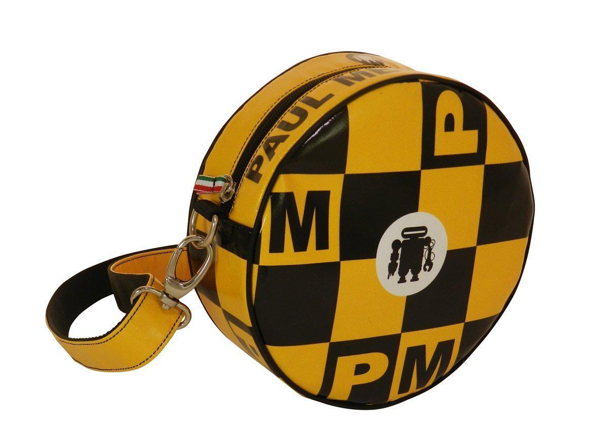 HANDLE OR SHOULDER CLUTCH BAG YELLOW AND BLACK COLOURS GRAND PRIX STYLE. GIRO' MODEL MADE OF LORRY TARPAULIN. - Paul Meccanico