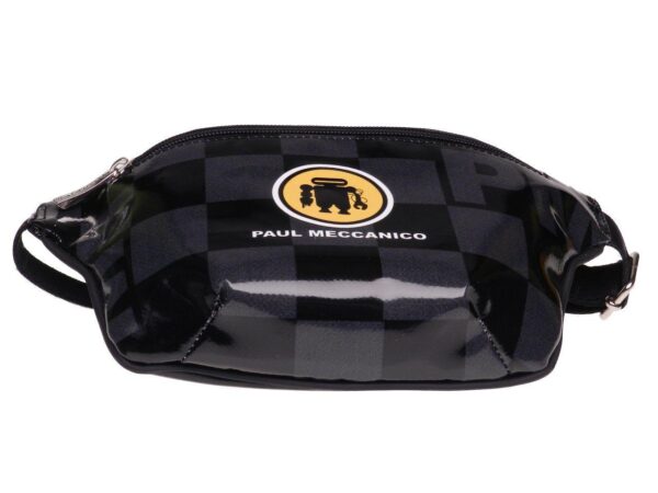 HIP BAG BLACK AND GREY COLOURS GEOMETRIC FANTASY MADE OF LORRY TARPAULIN FLEX MODEL. - Limited Edition Paul Meccanico