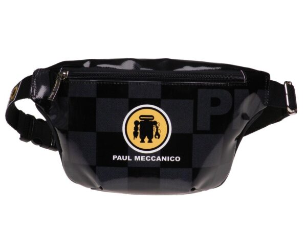 HIP BAG BLACK AND GREY COLOURS GEOMETRIC FANTASY MADE OF LORRY TARPAULIN FLEX MODEL. - Limited Edition Paul Meccanico