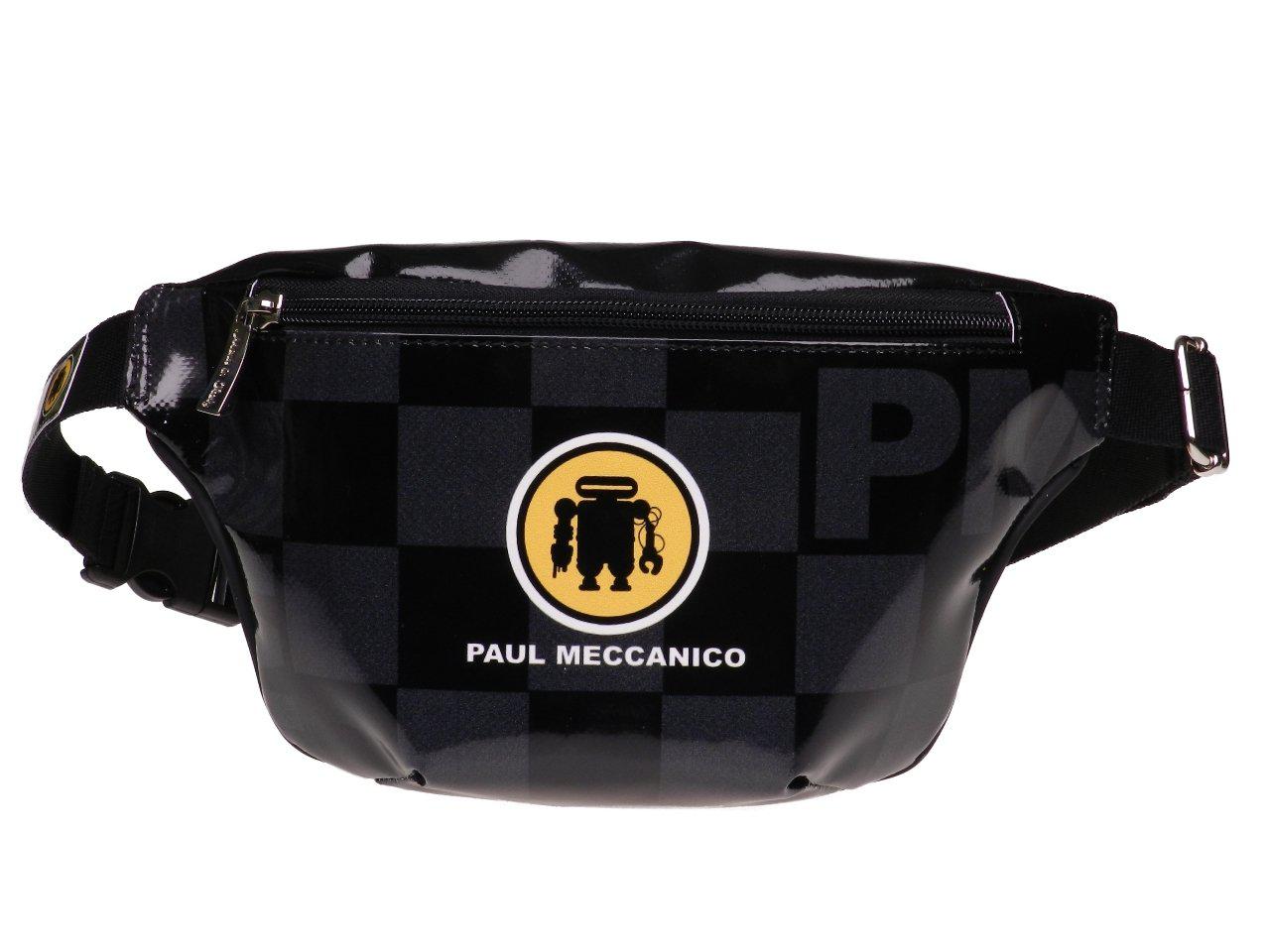 HIP BAG BLACK AND GREY COLOURS GEOMETRIC FANTASY MADE OF LORRY TARPAULIN FLEX MODEL. - Limited Edition Paul Meccanico