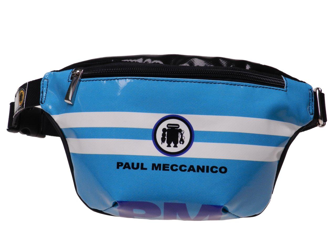 WAIST BAG LIGHT BLUE, WHITE AND BLACK. MODEL FLEX MADE OF LORRY TARPAULIN. - Limited Edition Paul Meccanico